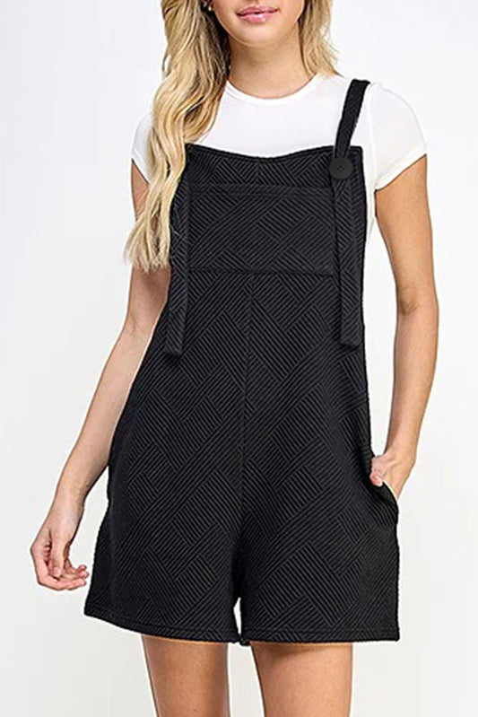 Black Adjustable Straps Pockets Textured Romper