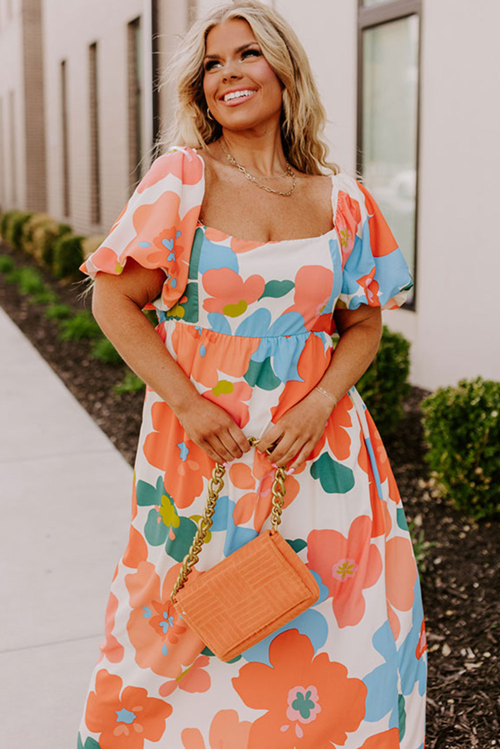 Orange Plus Size Floral Print Square Neck Maxi Dress – Rustic Ranch Couture