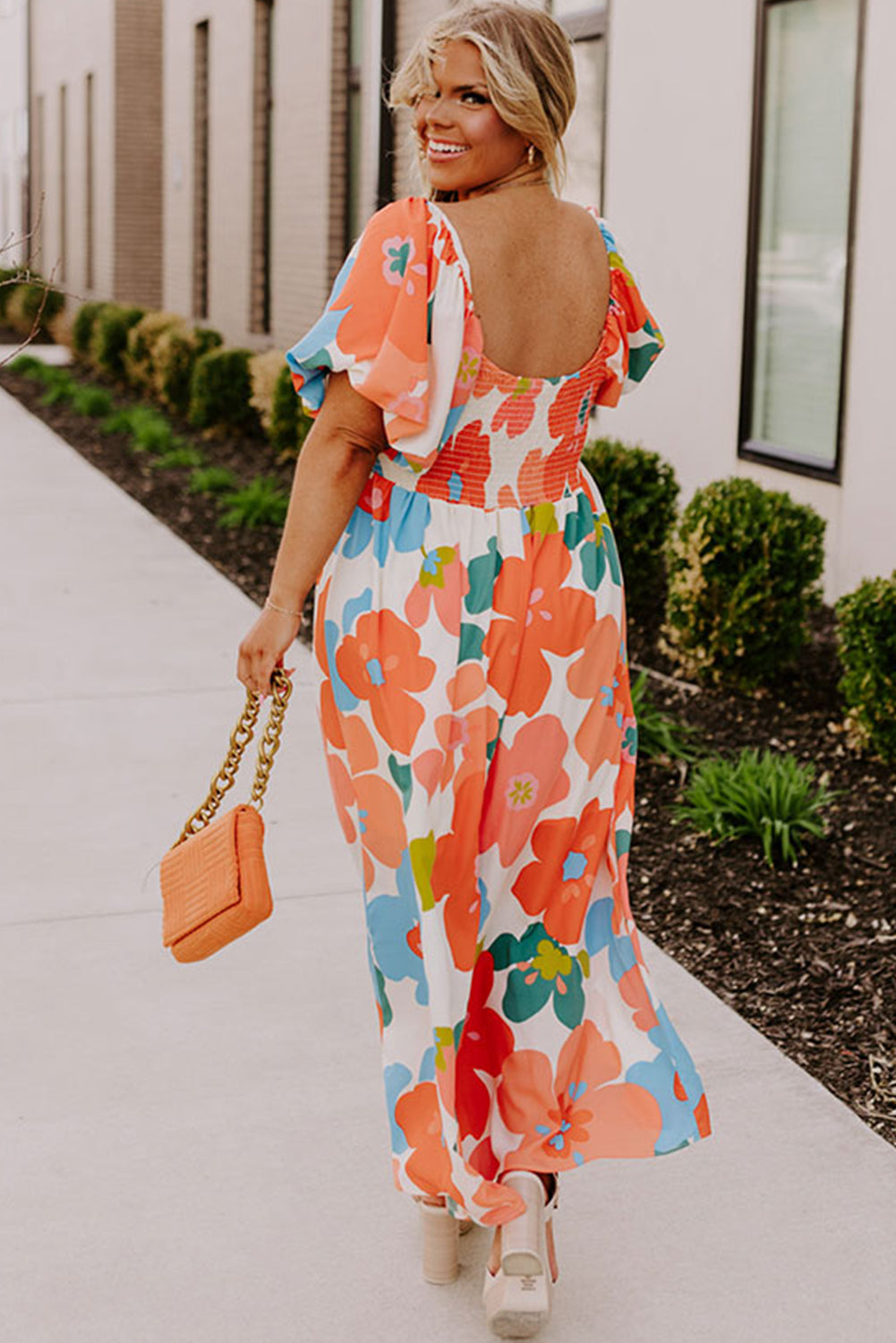 Orange Plus Size Floral Print Square Neck Maxi Dress – Rustic Ranch Couture