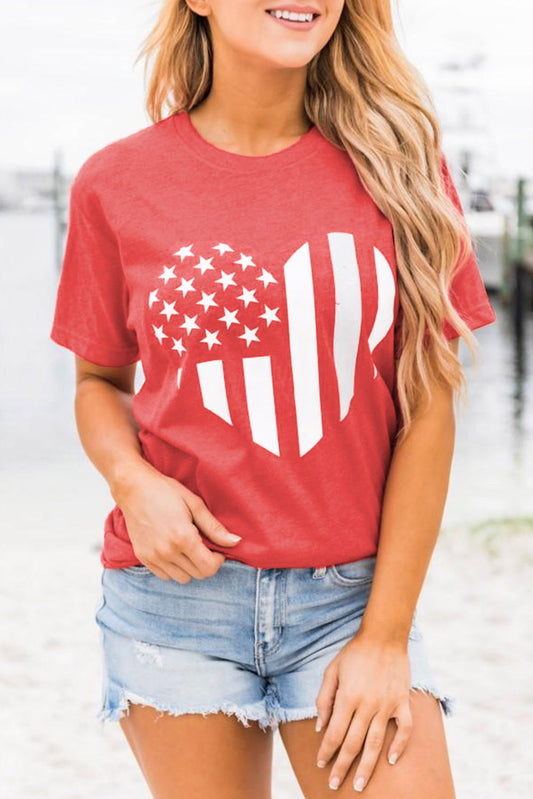 American Flag Heart Print Graphic Tee